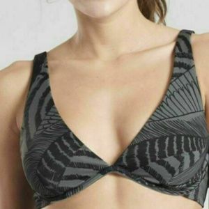 Athleta Women's Bikini Top 40 B 40C Zuma Plunge Olive Leaf Print Bra Swim